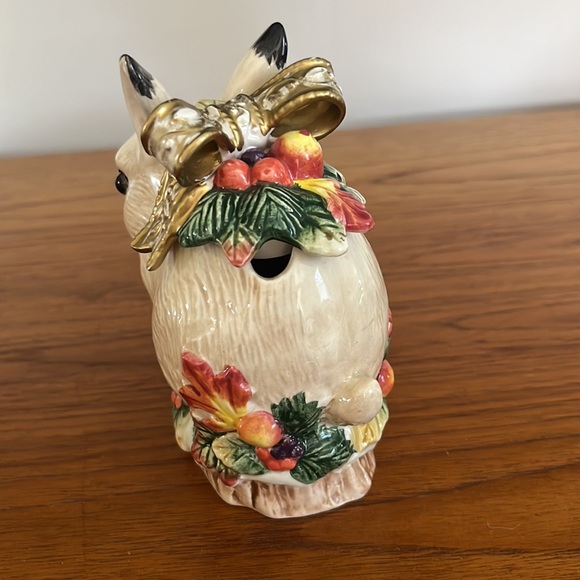 Fitz & Floyd Snowy Woods Bunny Rabbit Covered Jar Canister Trinket Dish - Picture 3 of 7